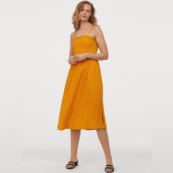H&M Dresses & Skirts - H&M Mustard Yellow Smocked Midi Sundress